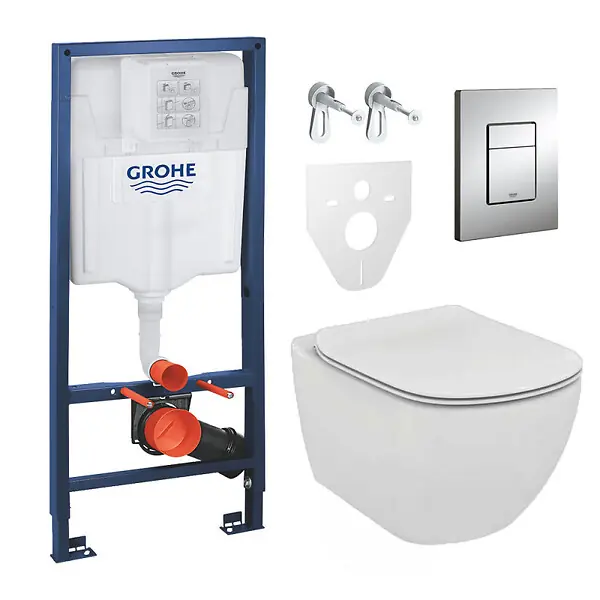 Meilleure Vente Pack WC Rapid SL GROHE + Cuvette Ideal Standard Tesi Aquablade rimless + Plaque de commande Grohe Skate Chrome (GROHEAQUA-SET)