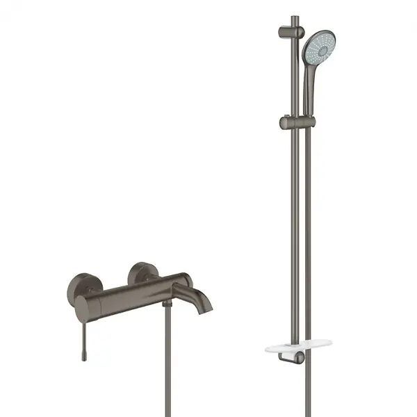 Grohe Set bain/douche Mitigeur Essence + Ensemble de douche complet 3 jets Euphoria, Hard Graphite brossé (33624AL1-SET) Nouvel Arrivage