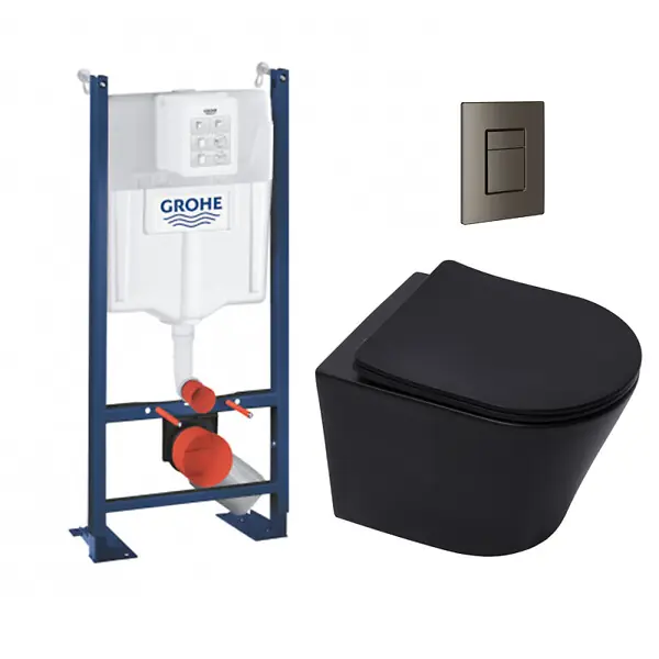 Pack WC bâti-autorportant Rapid SL + WC infinitio noir mat sans bride + Abattant softclose + Plaque (ProjectBlackInfinitio-AL0) GROHE Super Prix