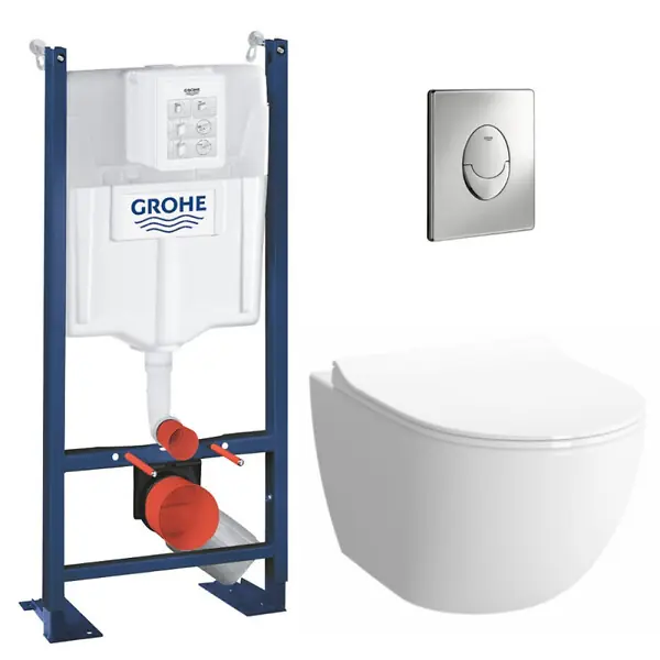 Pack WC Bâti autoportant + Cuvette Vitra Sento compacte sans bride + Plaque chrome (ProjectSentoRimlessCompact-2) GROHE Expédition Rapide