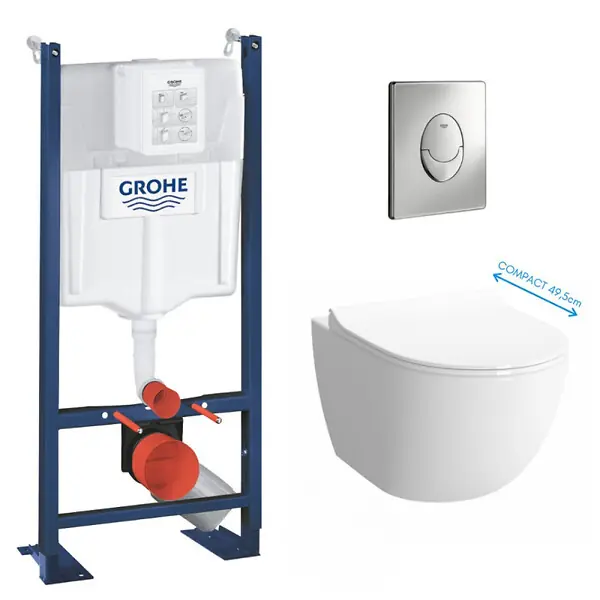 Nouveauté Pack WC Bâti Rapid SL Autoportant + Cuvette Vitra Sento compacte + Abattant soft close + Plaque chrome (ProjectSentoCompact-2) GROHE