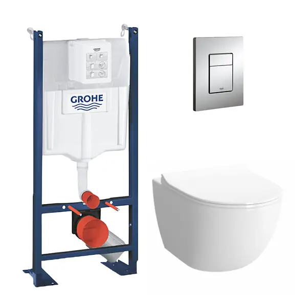 Populaire Pack WC Cuvette Compacte Sento RIM-EX (sans bride) + Rapid SL autoportant NF + plaque chrome (ProjectSentoRimlessCOMPACT-1) GROHE
