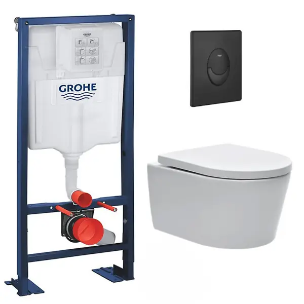 Réduction Grohe Pack WC bâti-autoportant Rapid SL + WC sans bride SAT, fixations invisibles + Abattant softclose + Plaque Noire mat