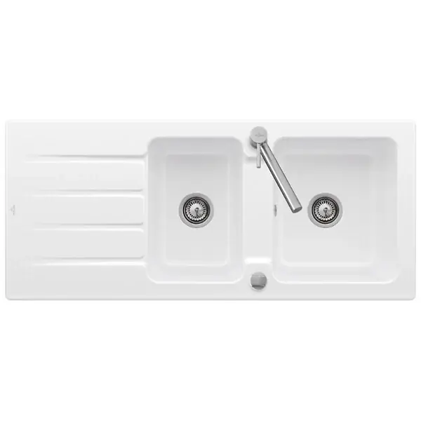 Architectura 80 Evier à encastrer 116x51cm réversible avec vidage automatique, 2 cuves, Céramique, Blanc (33801201) VILLEROY & BOCH Offre Limitée