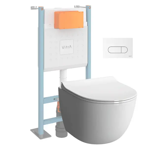Expédition Rapide Pack WC suspendu VitrA Sento blanc + bâti autoportant V-Fix Core + Plaque Round Blanche
