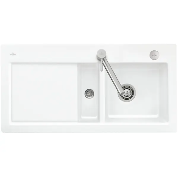 Evier 1 bac et demi avec egouttoir a gauche Subway Pure 60 100 x 51 cm Blanc vidage automatique inclus VILLEROY ET BOCH Soldes