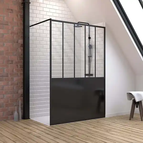 Marque Pack Paroi de douche 140x200 cm noir mat + Receveur de douche a carreler 140x90 cm recoupable AURLANE