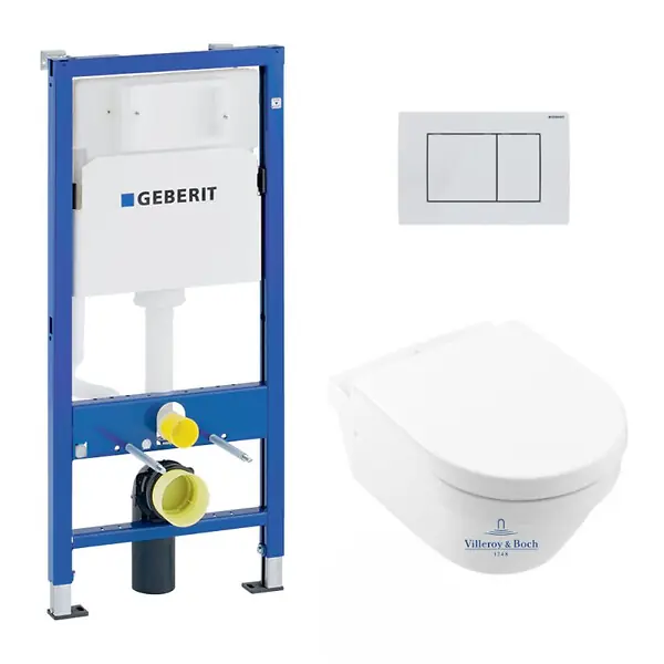 Acheter En Ligne Pack WC Bati UP100 + WC sans bride Villeroy & Boch Architectura, fixations invisibles + Abattant + Plaque blanche GEBERIT