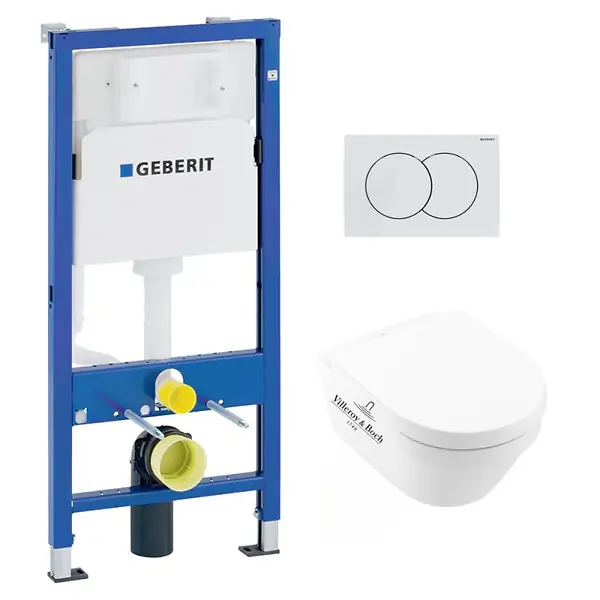 Bon Plan Geberit + Villeroy & Boch Pack WC Bati UP100 + WC sans bride Villeroy & Boch Architectura, fixations invisibles + Abattant + Plaque blanche