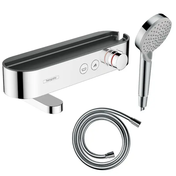 Prix Bas Pack mitigeur bain douche thermostatique ShowerTablet Select + Flexible Isiflex + Pommeau de douche Vernis Blend Chromé HANSGROHE