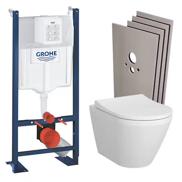 Meilleur Prix Pack WC Bâti Autoportant Rapid SL + WC sans bride Integra avec fixations invisibles + Abattant softclose + Set habillage GROHE