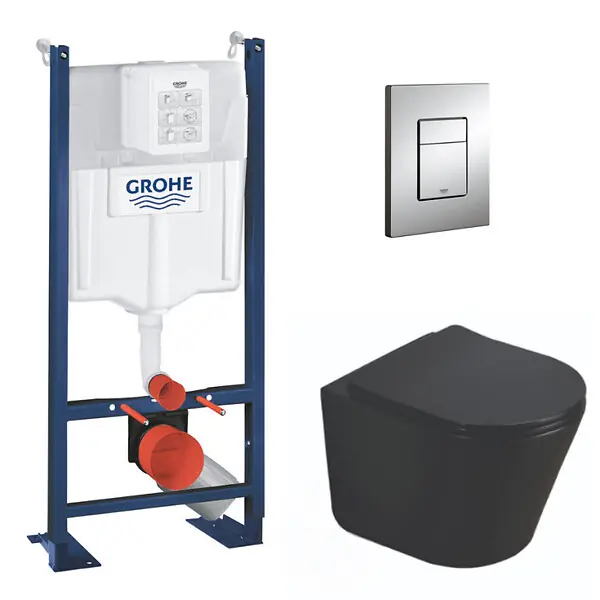 Seulement Aujourd'hui Pack WC Bâti autoportant + WC Swiss Aqua Technologies Infinitio noir sans bride + Plaque chrome (ProjectBlackInfinitio-1-SP) GROHE