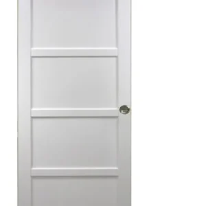Porte Coulissante Tamera blanc 4 panneaux H204 x l93 + Rail à roulettes et 2 Coquilles GD MENUISERIES Seulement Aujourd'hui