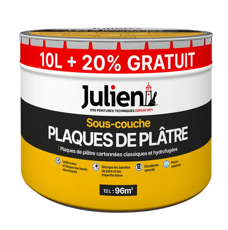 Paiement Sécurisé Sous-couche J6 plaque de plâtre 10 l + 20 % gratuit - JULIEN