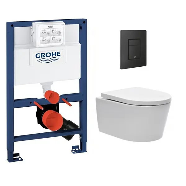Grohe Pack WC Rapid SL + Cuvette sans bride SAT, fixations invisibles + Plaque Noir mat (RapidSL082-SATrimless-KF0) Meilleur Choix