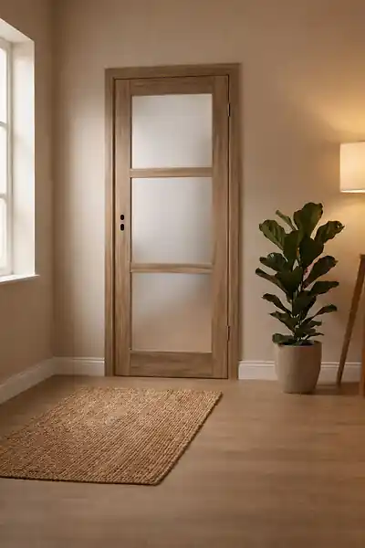 Bloc Porte bois Frake Vitrée H204 x L83 cm Côte Tableau P.Gauche GD MENUISERIES Dernier Modèle