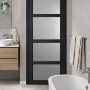 Usine Directe Bloc Porte Telia Noir Vitrée H204 x L83 cm Côte Tableau P.Gauche GD MENUISERIES