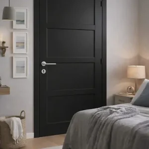 Nouveauté Bloc Porte Telia noir 4 panneaux H204 x L83 cm Côte Tableau P.Gauche,Poignee Pomerol GD MENUISERIES