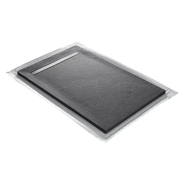 Seulement Aujourd'hui Receveur pierre naturelle graphite noir U-Tile grille caniveau acier excentrée MARMOX