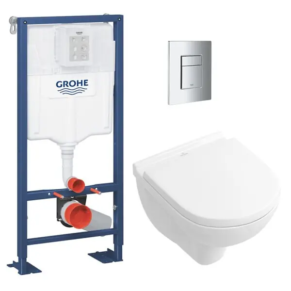 Top Vente Grohe SOLIDO Pack Bâti-support + Cuvette suspendue + Abattant + Plaque chrome (AUTOPORTANT-O.NOVO49-1)