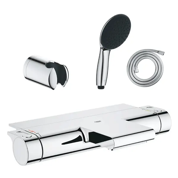 Nouvelle Collection Pack mitigeur bain douche thermostatique Grohtherm 2000 + Douchette 2 jets Start 110 + Flexible1750 mm et support GROHE