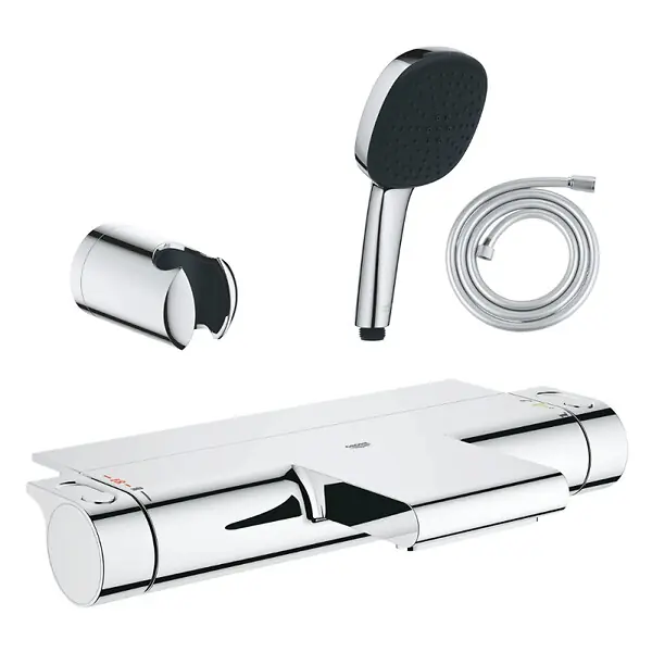 Usine Directe Pack mitigeur bain douche thermostatique Grohtherm 2000 + Douchette 2 jets Comfort110 + Flexible1750 mm et support GROHE