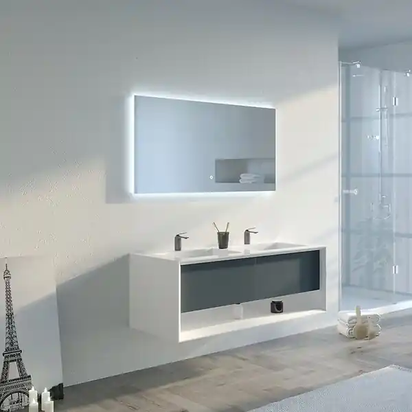 Meuble de salle de bain Piazza 1200 Gris béton et Blanc DISTRIBAIN Authentique