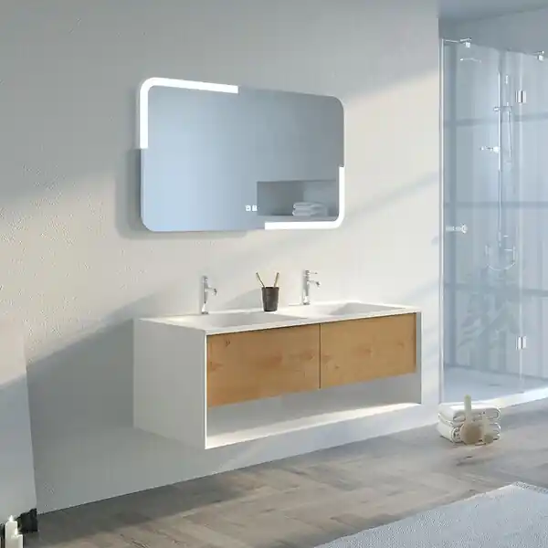 Quantité Limitée Meuble de salle de bain Portofino 1200 Blanc et Bois Naturel DISTRIBAIN