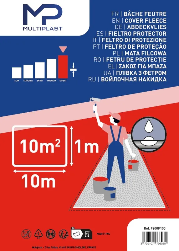 Bâche de protection double face en feutre et plastique pour travaux 1 m x 10 m - MULTIPLAST Jusqu'à Épuisement Des Stocks