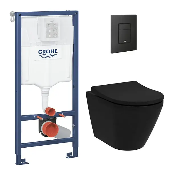 Retour Gratuit Rapid SL Pack WC bâti-support + WC sans bride Vitra Integra + Abattant SoftClose + Plaque noir mat (RapidSL-BlackIntegra-KF0) GROHE