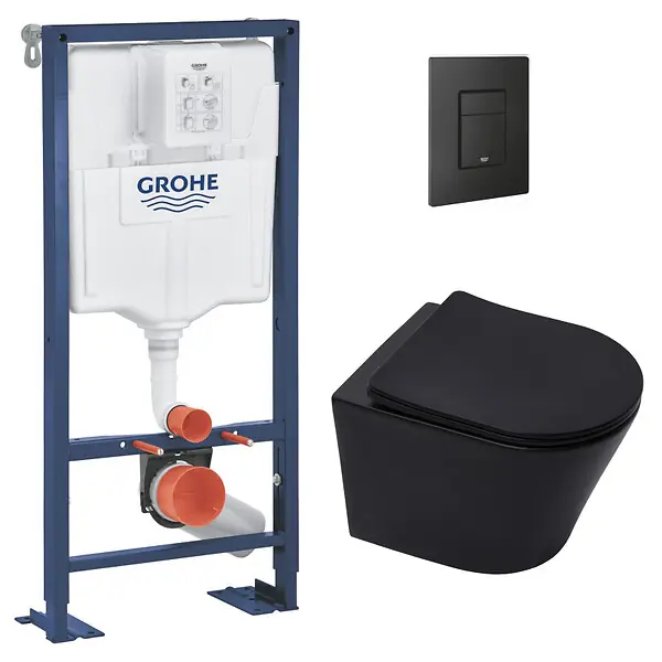 Jusqu'à Épuisement Des Stocks Pack WC Bâti Solido + WC sans bride SAT Noir mat + Abattant frein de chute + Plaque noir mat (AUTOPORTANT-BLACKINFINITIO-KF0) GROHE