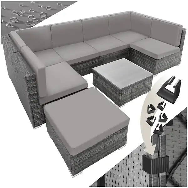Commande En Gros Canapé jardin en résine tressée gris 7 places modulable coussins déperlants table avec verre TECTAKE