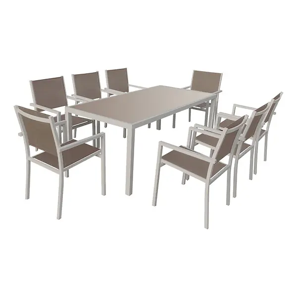 Salon de jardin BARI en textilène taupe 8 places - aluminium taupe HAPPY GARDEN Promotion