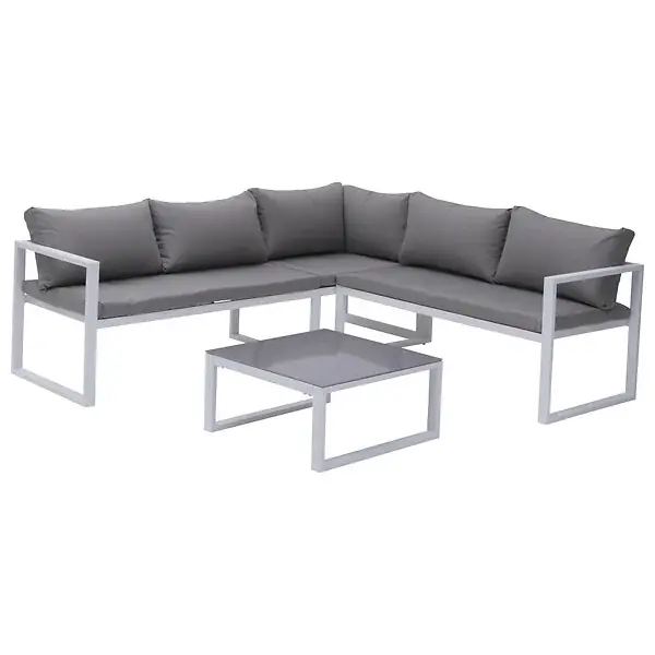 Salon de jardin modulable IBIZA en tissu gris 4 places - aluminium blanc HAPPY GARDEN Expédié Aujourd'hui