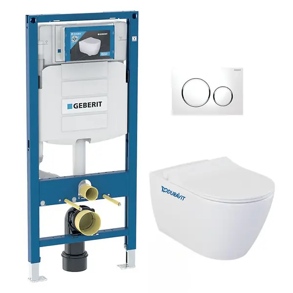 Certifié Pack Bâti-support UP320 + WC sans bride Bello + Abattant softclose + Plaque blanc chromé (GebBello-C) GEBERIT