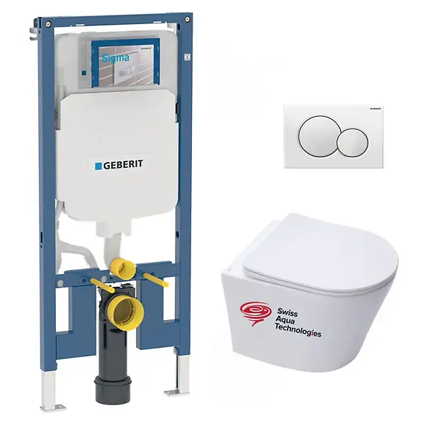 Expédié Aujourd'hui Pack WC bâti-support UP720 extra-plat + Cuvette Infinitio sans bride fixations invisibles + Plaque blanche, SLIM-Infinitio-B GEBERIT
