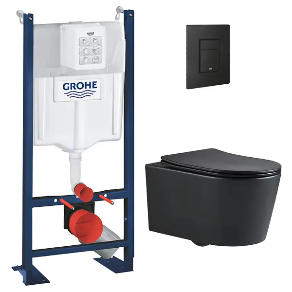 Réduction Grohe Pack WC Bâti-support Rapid SL + WC SAT sans bride noir mat + Abattant softclose + Plaque noire mat
