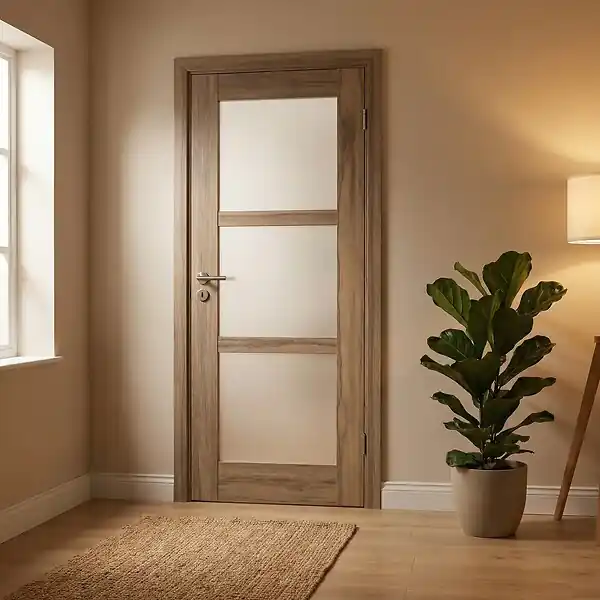 Promotion Bloc Porte bois Frake Vitrée H204 x L73 cm Côte Tableau P.Gauche, Poignee Pomerol GD MENUISERIES
