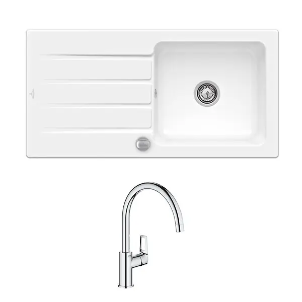 Meilleure Vente Evier 100 x 51 cm Architectura 60 Blanc + Robinet cuisine Bauloop VILLEROY ET BOCH