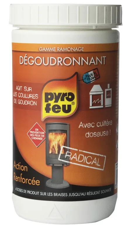Dégoudronnant en poudre pour foyers ou inserts en pot de 800 g PYROFEU Top Vente