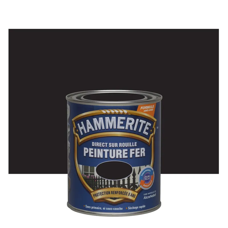 Peinture fer extérieur direct sur rouille finition lisse noir forgé mat 750 ml - HAMMERITE Commander Maintenant