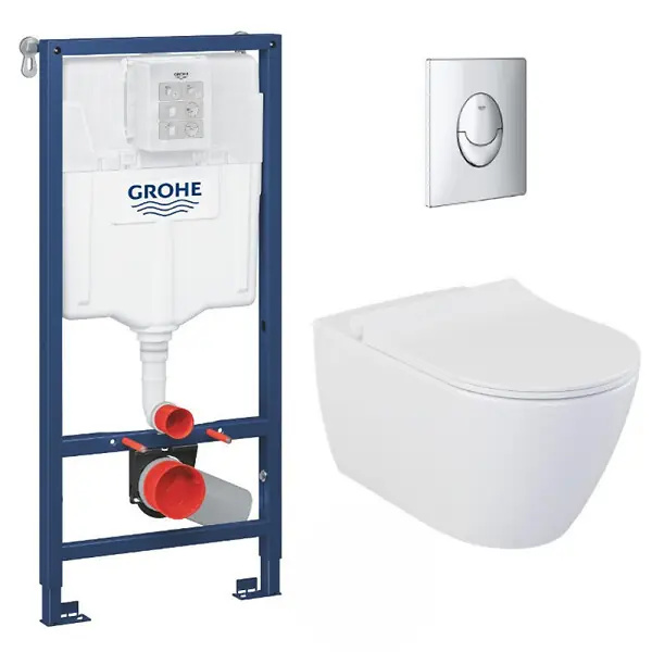 Pack WC Bâti-support Rapid SL + WC sans bride LIVEA Bello + Abattant softclose + Plaque Chrome (RapidSL-Bello-2) GROHE Solde