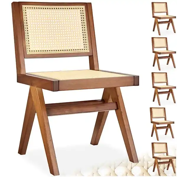 Lot 6 chaises en bois avec cannage viennois design boho chêne foncé TECTAKE Offre Limitée