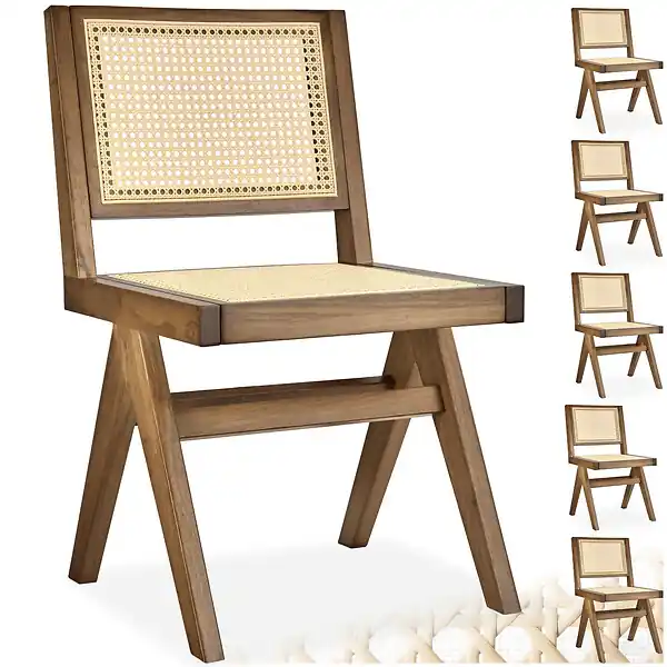 Commande En Gros Lot 6 chaises en bois avec cannage viennois design boho chêne clair TECTAKE