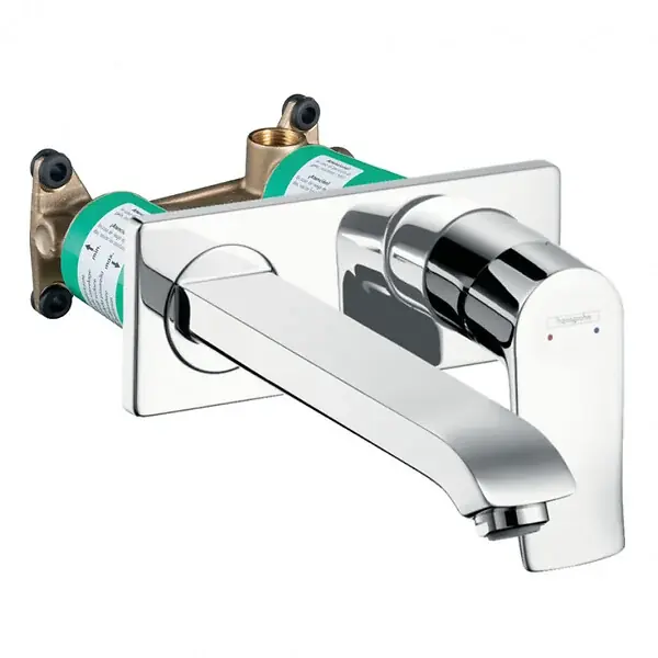 Metris Set Mitigeur monocommande lavabo encastré mural Chrome Bec long + Bonde écoulement libre + Corps encastré (31086000-SET) HANSGROHE Commande En Gros