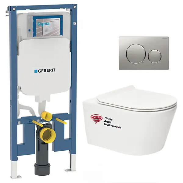 Pack WC Bati-support Geberit UP720 extra-plat + WC Swiss Aqua Technologies sans bride + abattant slim Prix Cassé