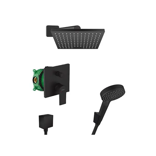 Hansgrohe Vernis Shape Set de douche tout en 1 avec Douche de tête 230 + Douchette à main 2 jets, Noir mat Expédition Rapide