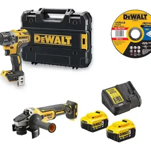 Pack 2 outils 18V XR (DCD791/DCG405) + 25 disques à tronçonner (DT43906) + 2 batteries 5.0Ah + chargeur + TSTAK - DEWALT - DCK2020P2T/DT43906 Prix Cassé
