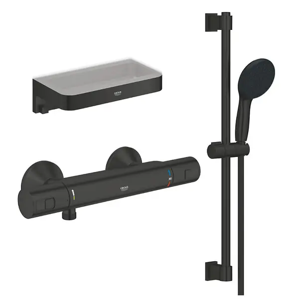 Commander Maintenant Mitigeur douche thermostatique Precision Start + Ensemblede douche avec barre 2 jets + Panier douche GROHE