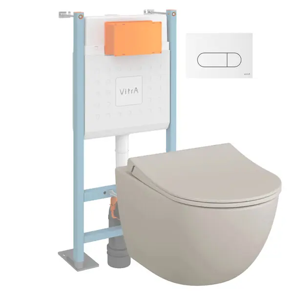 Pack WC suspendu VitrA Sento lin mat + bâti autoportant V-Fix Core + Plaque Round blanc Dernier Modèle